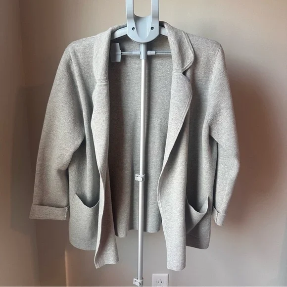 J Crew Re-Imagined Cotton Wool Blend Open Cardigan sweater Blazer L/XL Pockets - Picture 3 of 7